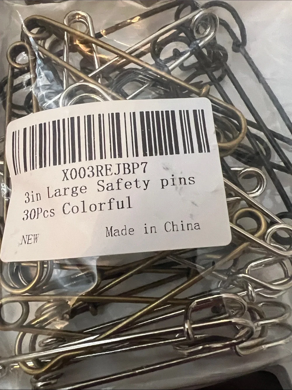 NWT 3in Large Colorful Safety Pins - Mixed Metallic Colors Black Bronze Silver
